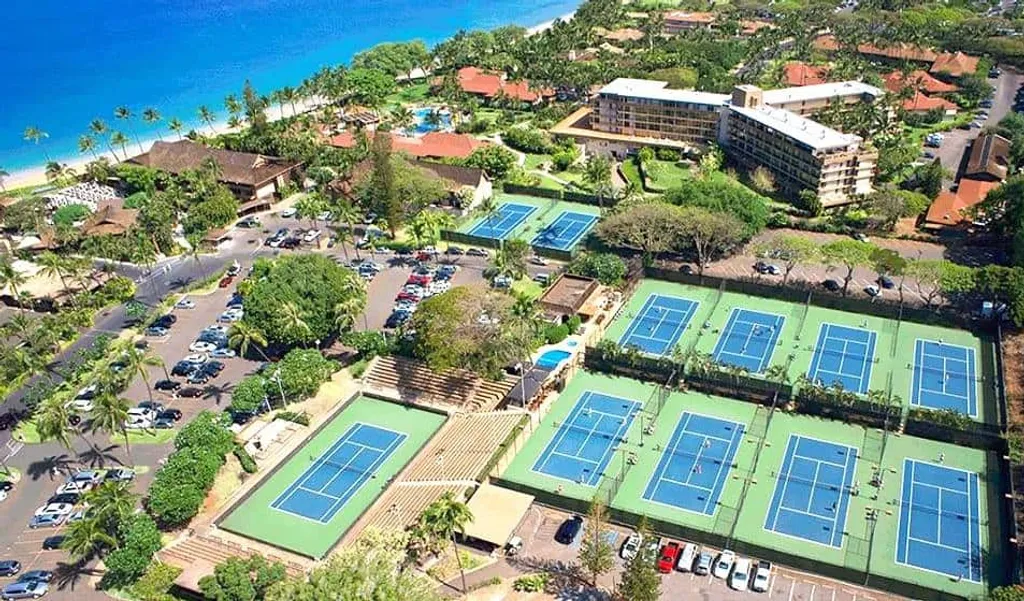 Aerial view of the tennis courts at the Lahaina Tennis Ranch, Ka'anapali Maui
