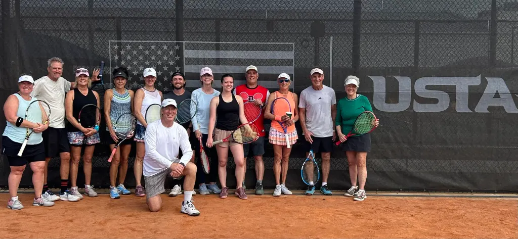 Coach Mike with tennis clinic group at Dalton Ranch